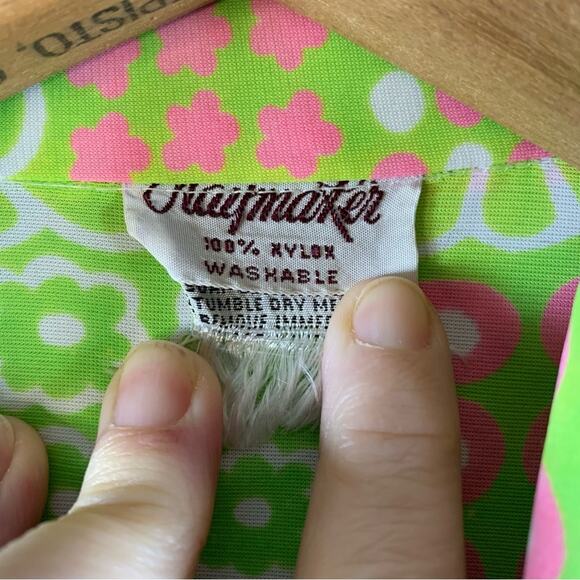 Vintage 70s Womens‎ Button Tunic Top Sz S Green Flower Power Twiggy Mod - Picture 10 of 14